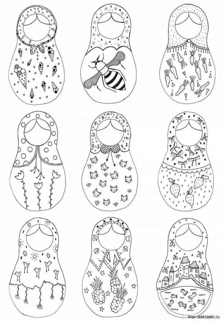 Поэтапное рисование матрешки