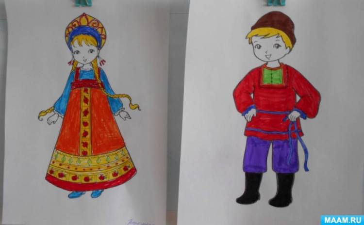 Как нарисовать русский национальный костюм поэтапно карандашом