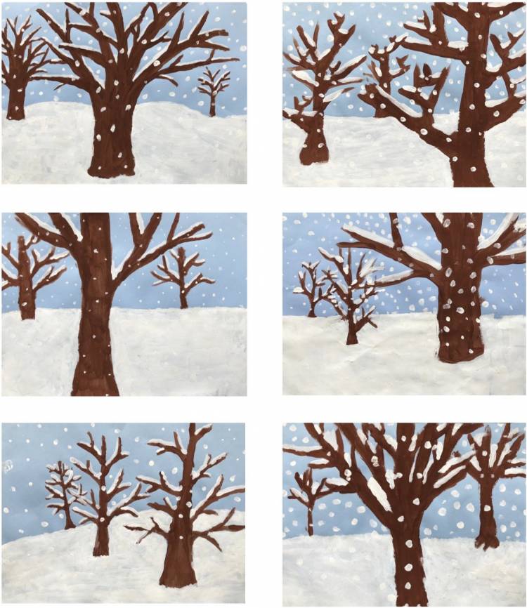 Поэтапное рисование зимнего дерева