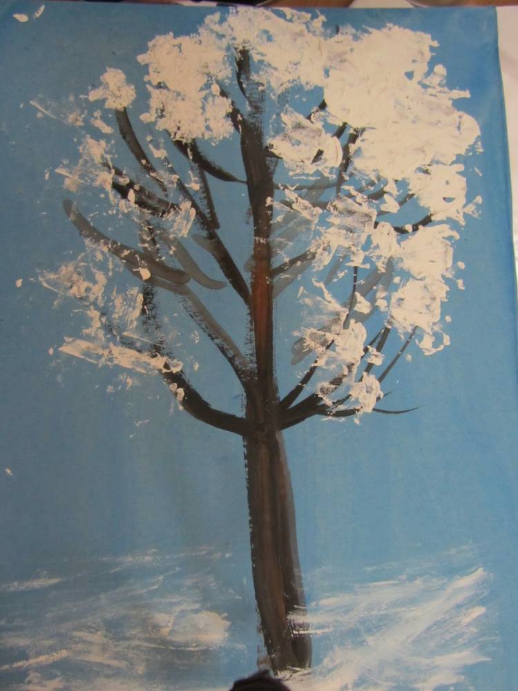 Поэтапное рисование зимнего дерева