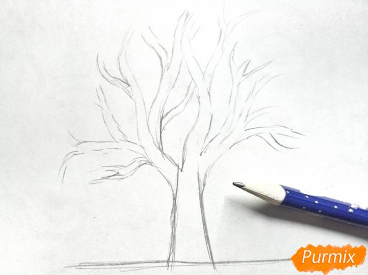 Как нарисовать зимнее дерево поэтапно