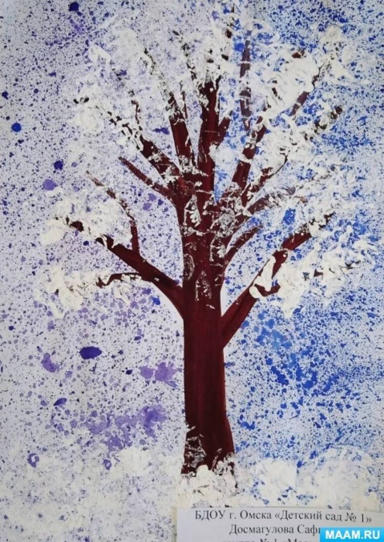 Мастер-класс по рисованию в технике «набрызг» «Зимнее дерево» 
