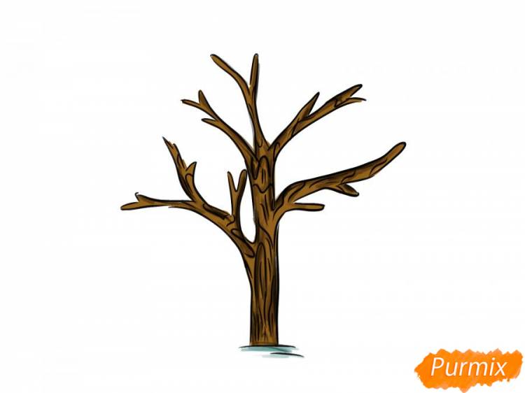 Как нарисовать дерево без листьев поэтапно