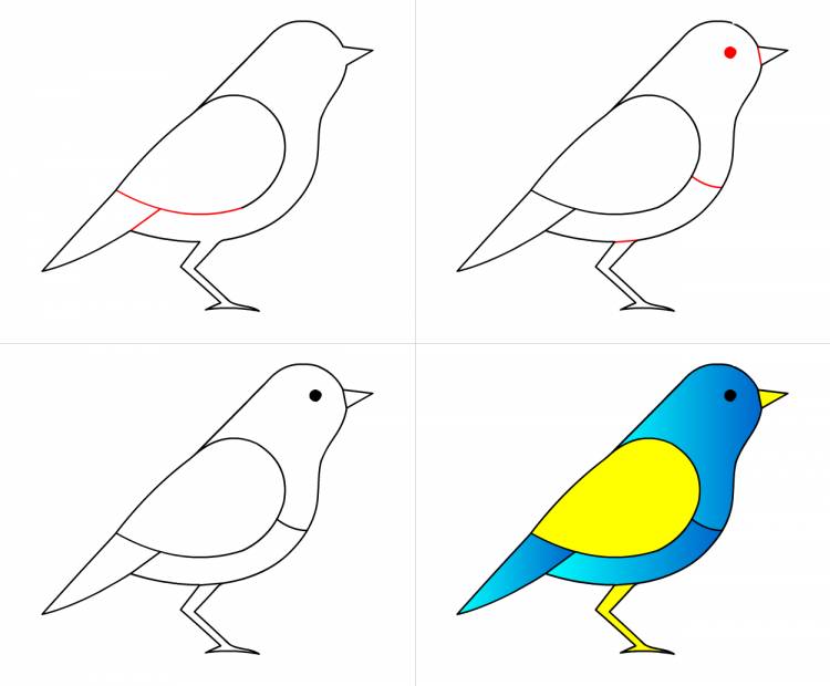 Поэтапное рисование птиц