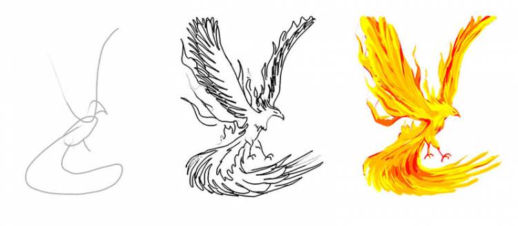 Как поэтапно нарисовать птицу Феникс
