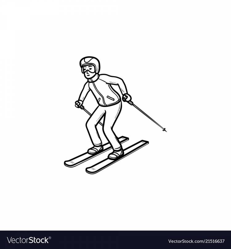 Поэтапное рисование лыжника