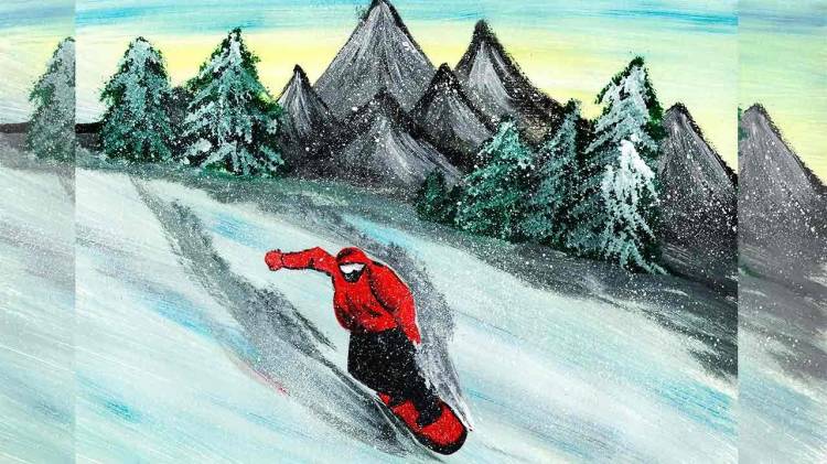 Как нарисовать сноубордиста красками
