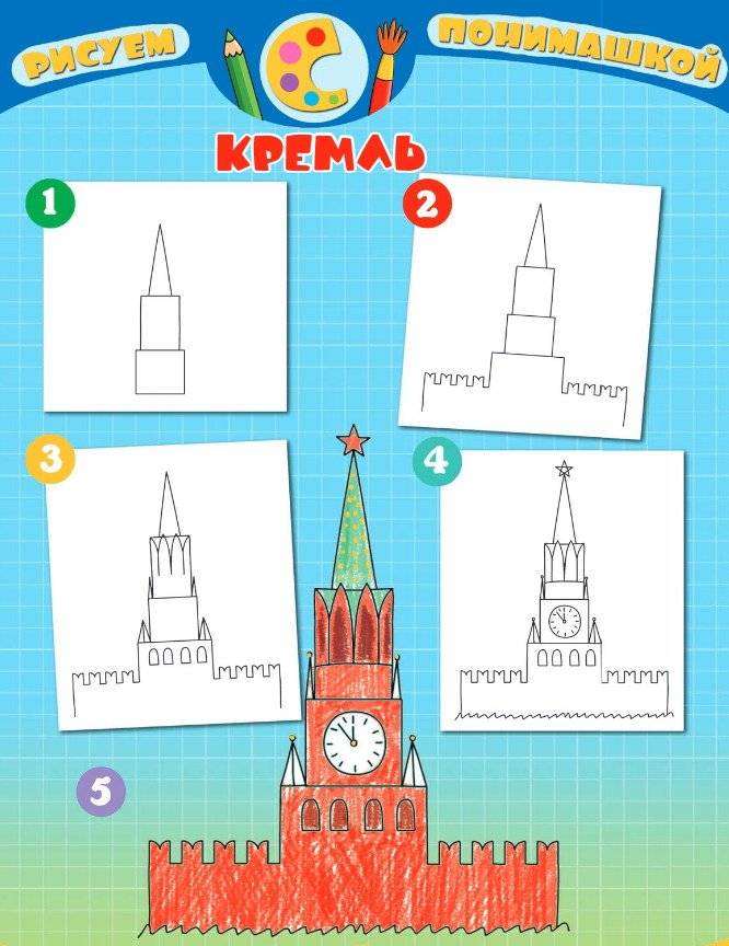 Как нарисовать кремль карандашом 