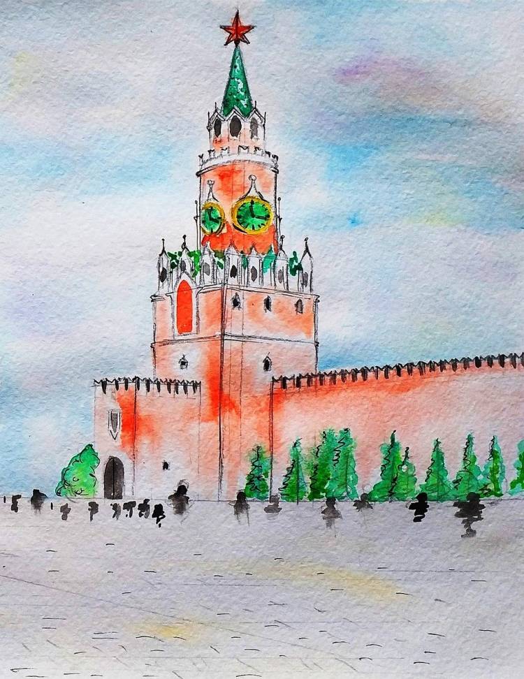 Рисунок кремль для детей московский