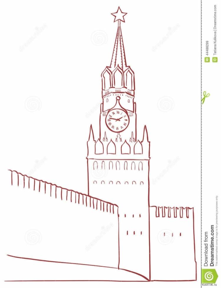 Спасская башня Кремля поэтапное рисование