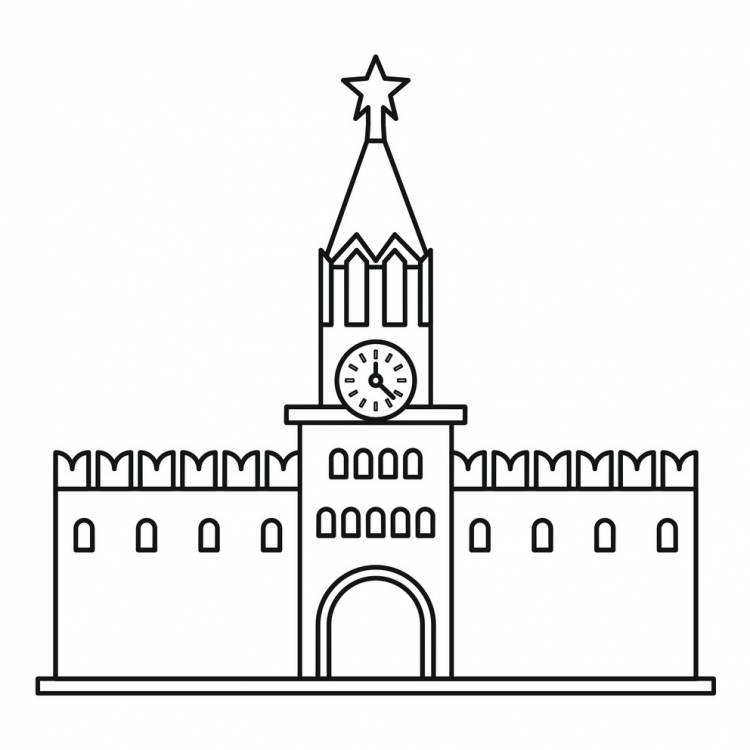 Спасская башня контурный рисунок 