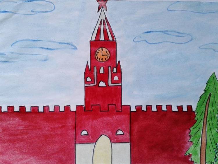 Спасская башня Кремля детский рисунок
