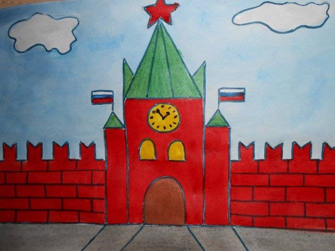 Детские рисунки кремля для дошкольников 