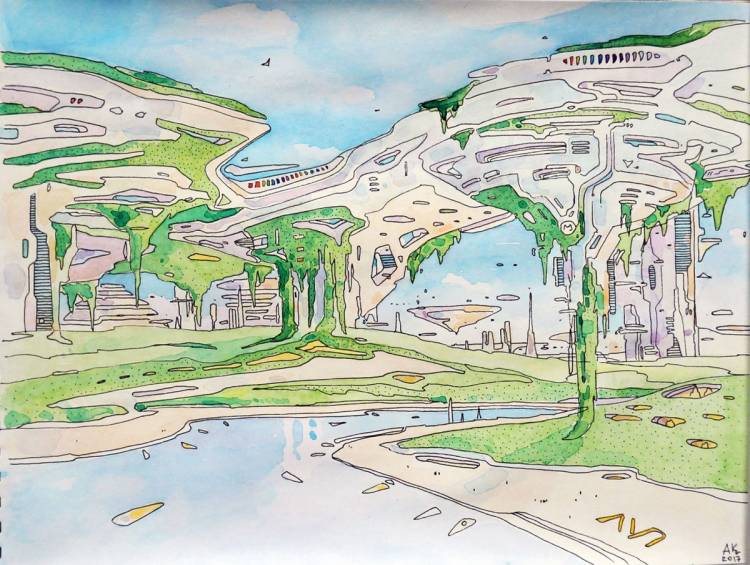 Поэтапный рисунок города будущего