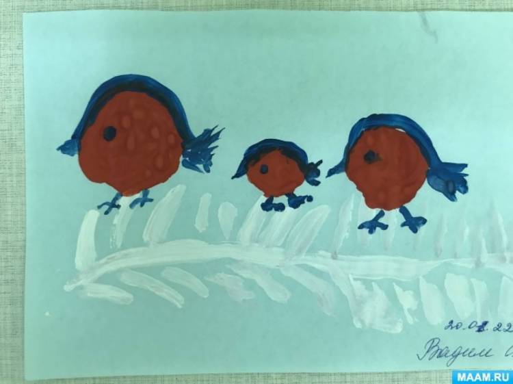 Конспект занятия по сюжетному рисованию в средней группе «Как красненькие яблочки, на ветках снегири» 