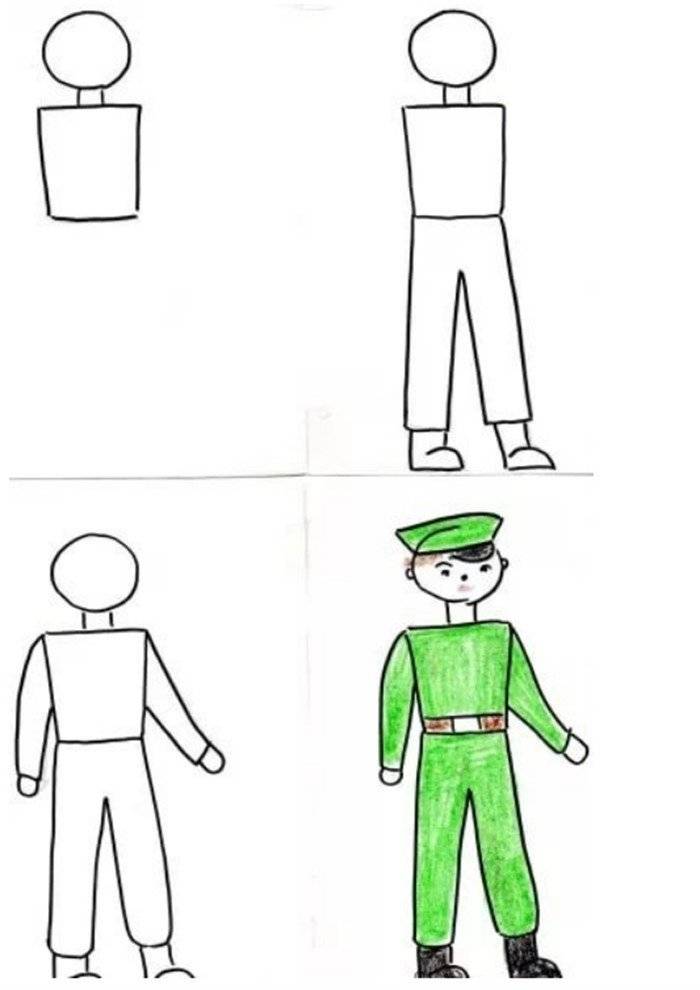 Детский рисунок солдата легко 