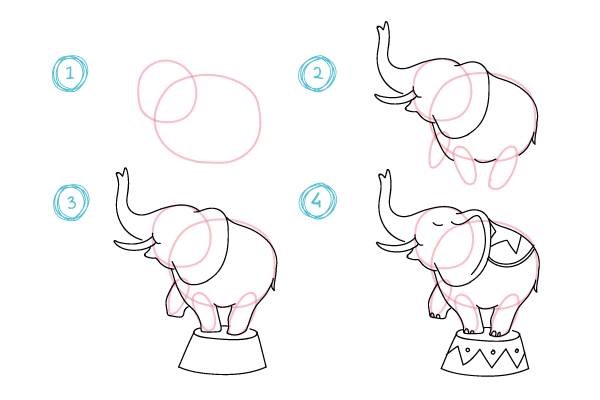 Идеи для срисовки слон для детей поэтапно легко 