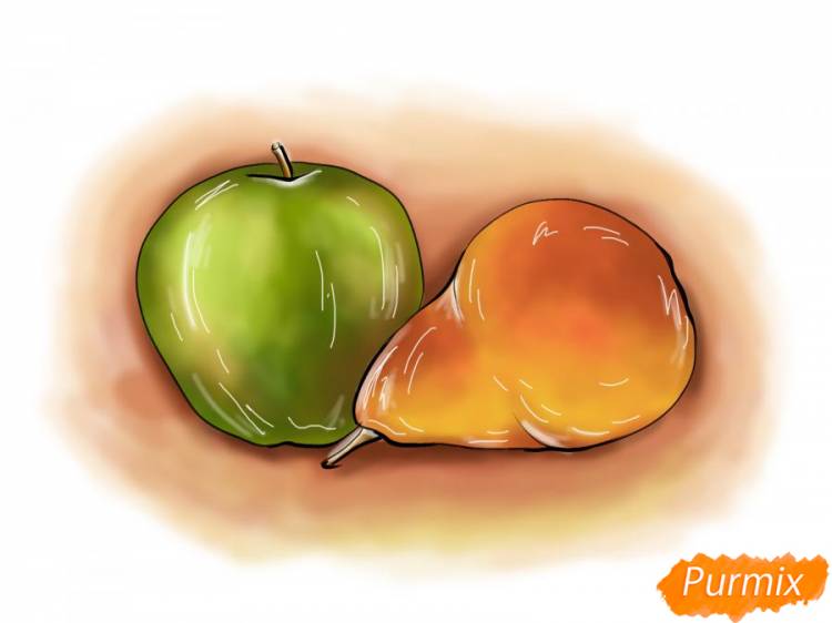 Как нарисовать натюрморт яблоко и грушу поэтапно