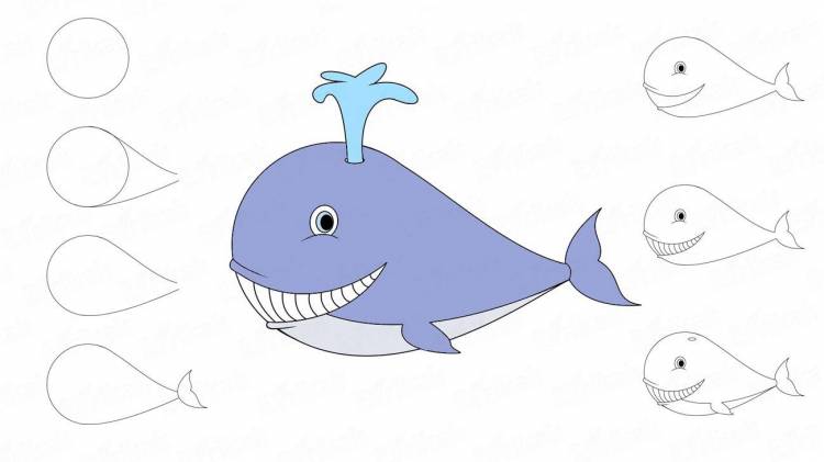 Учимся рисовать синего кита