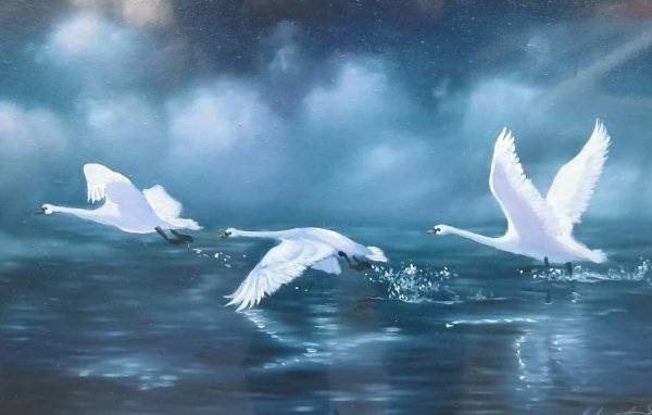 Картинки летящие лебеди над озером 