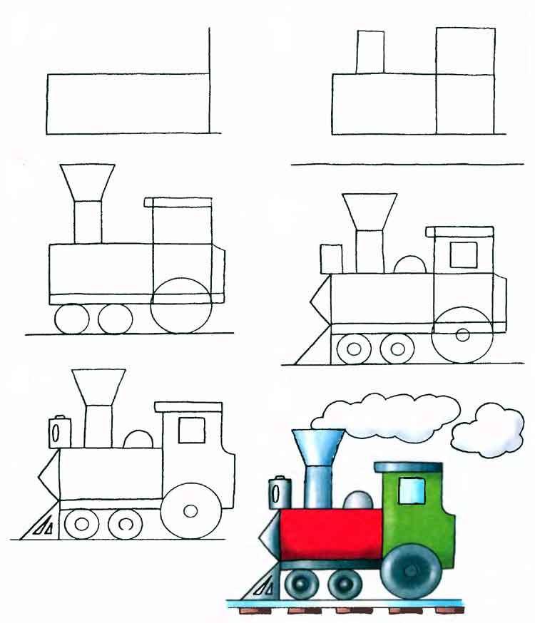 Поэтапное рисование различного вида транспорта (образцы)
