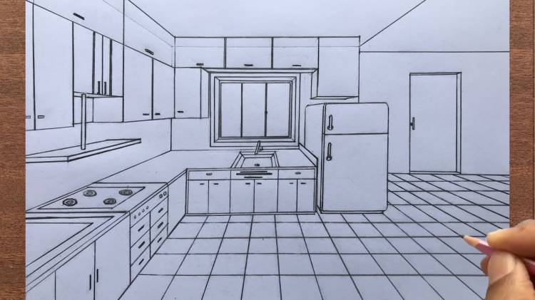 Как нарисовать кухню под линейку простым карандашом