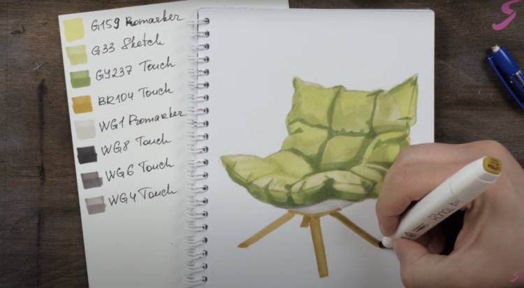 Как нарисовать кресло маркерами поэтапно