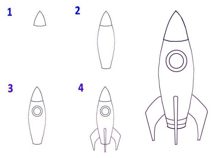 Рисунок ракеты поэтапно