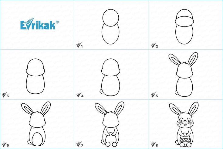 Как поэтапно нарисовать пасхального кролика с яйцомpict
