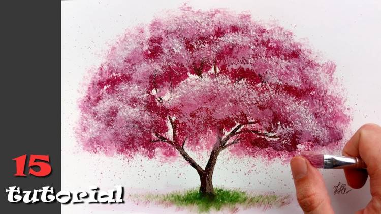 Как нарисовать цветущую сакуру гуашью