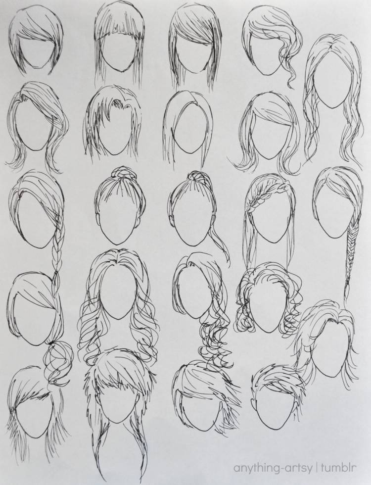 Референс по рисованию аниме волос