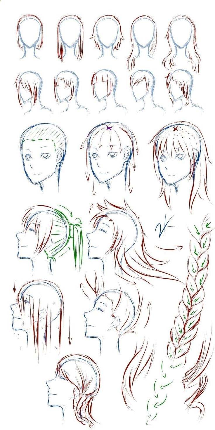 Пошаговое рисование волос аниме