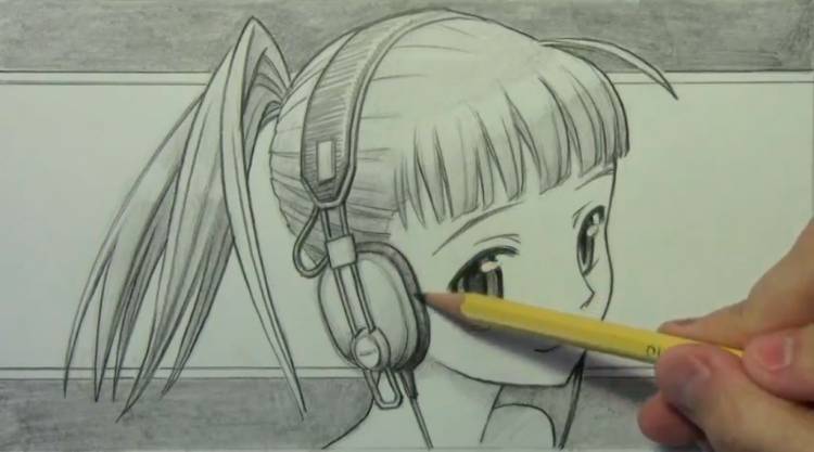 Как нарисовать аниме девушку с наушниками поэтапно