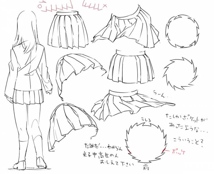 Рисование юбки аниме