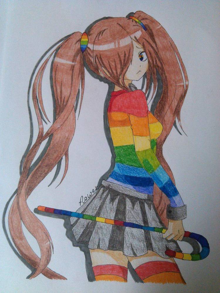 Как нарисовать аниме девушку с хвостиками цветными карандашами