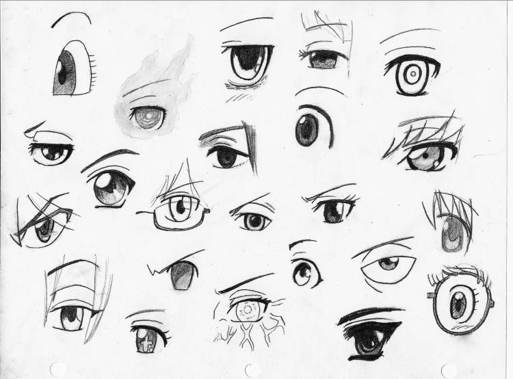 Пошаговое рисование аниме глаз