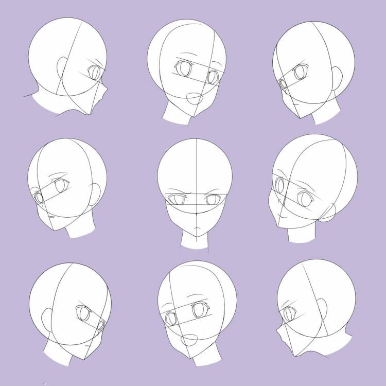 Схема рисования головы аниме