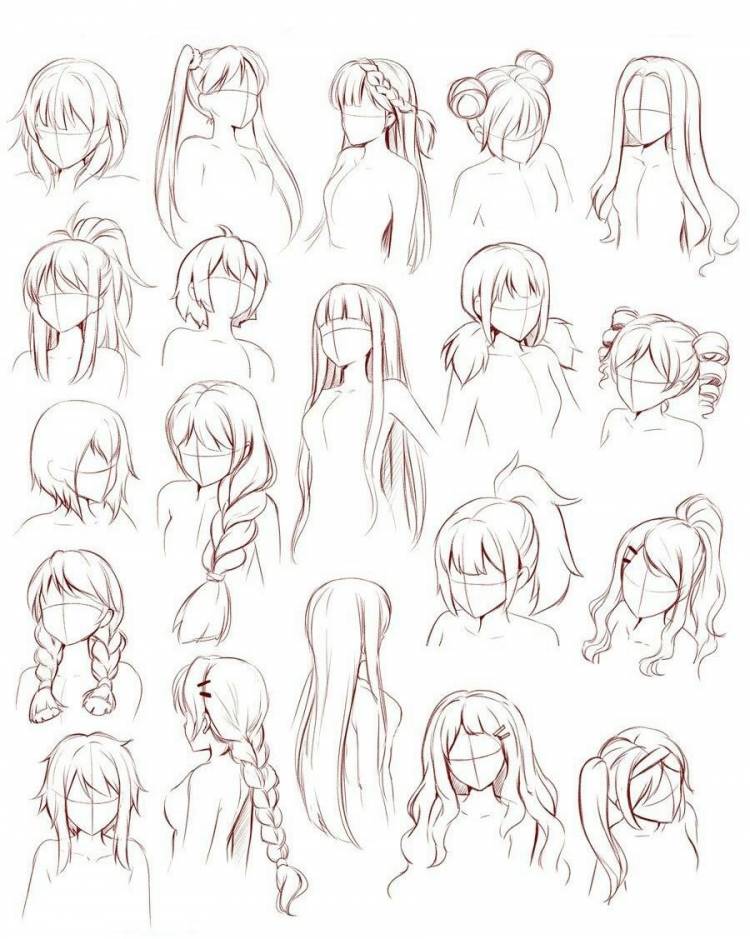 Пошаговое рисование волос аниме