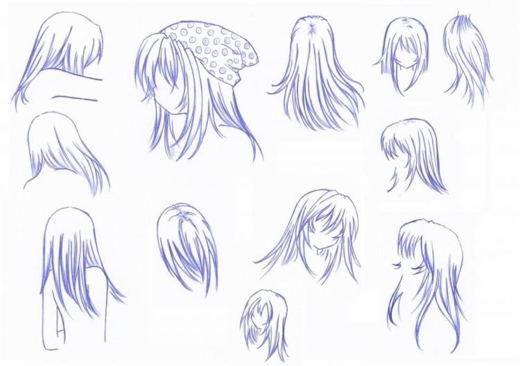Поэтапное рисование аниме волос