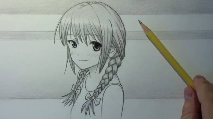 Как нарисовать аниме девушку с косами карандашом поэтапно
