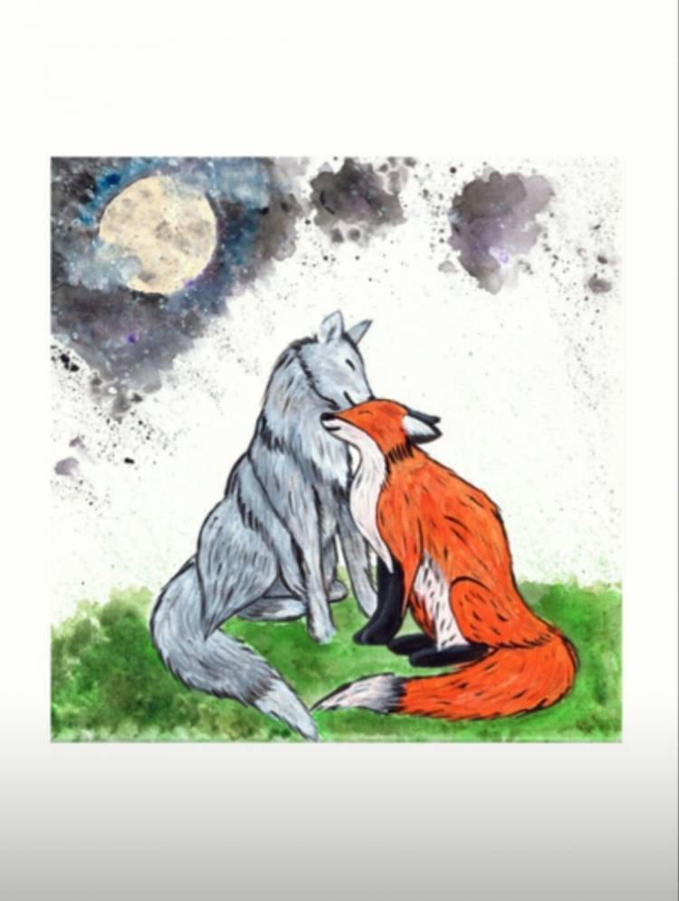 Лиса и волк рисунок карандашом
