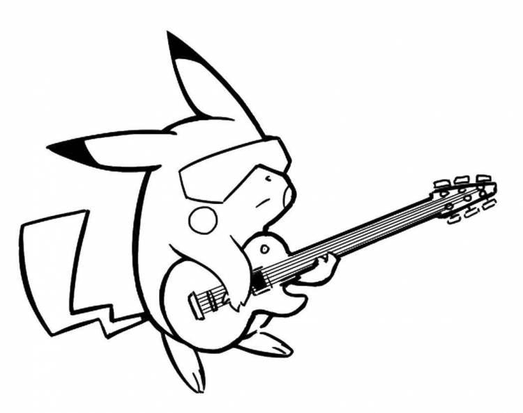 Раскраски пикачу, Раскраска Пикачу с гитарой Покемоны