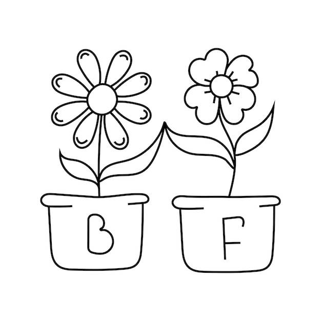 Векторная иллюстрация двух цветов в горшке дружбы в стиле каракулей
