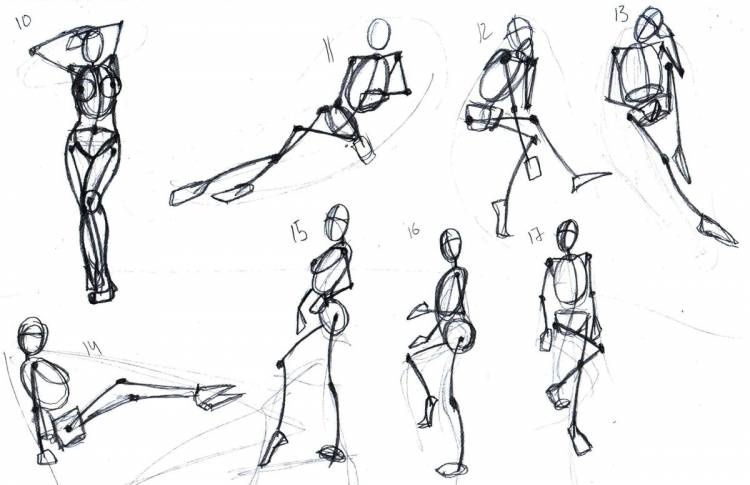 Зарисовки фигуры человека в движении