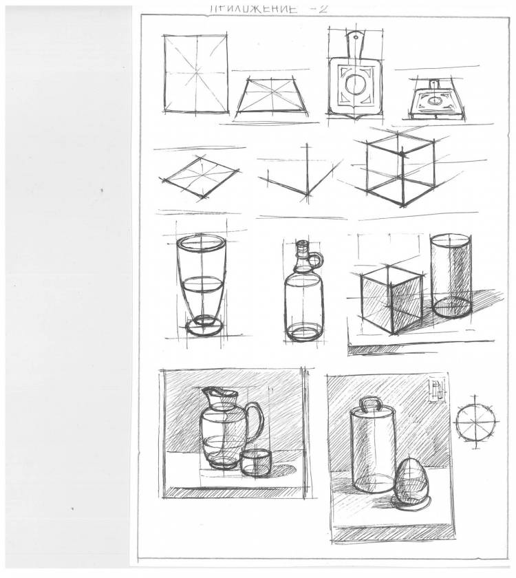 Зарисовки бытовых предметов имеющих геометрические формы