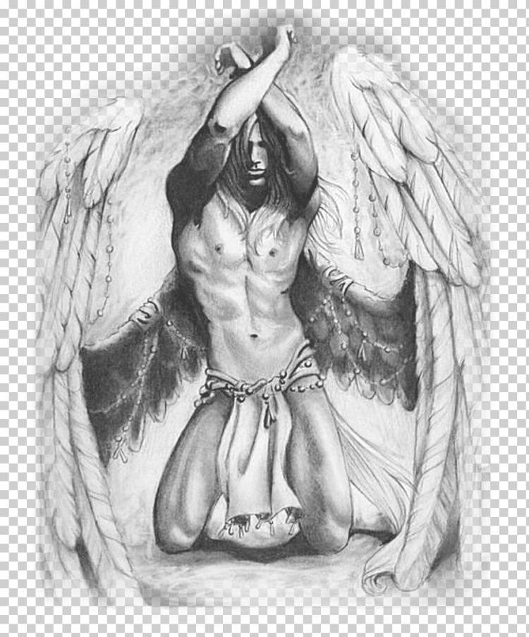 Ангел-хранитель Рисунок Мужчина Мужчина, ангел, рука, крылья, монохромный png
