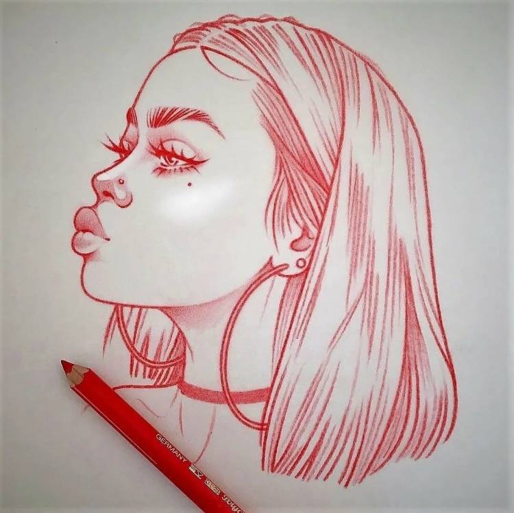 Рисунки для срисовки девушки красным карандашом