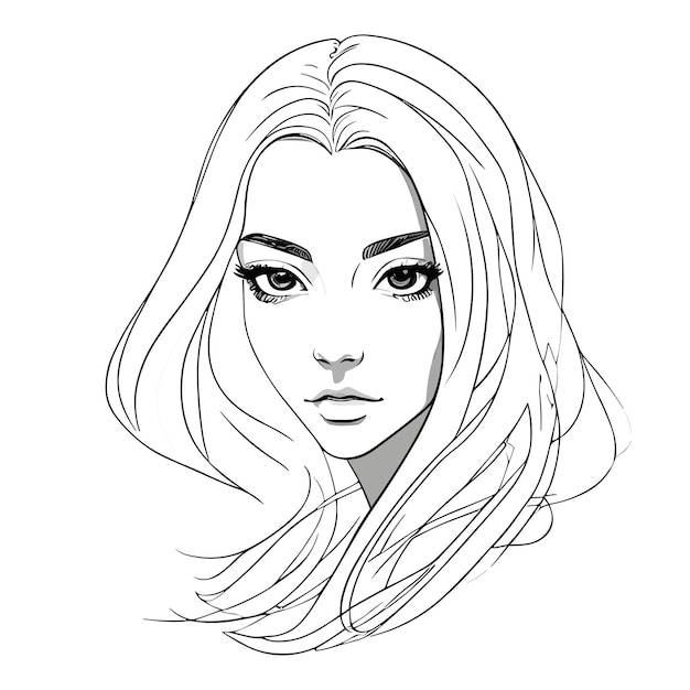Эскиз лица женщины с длинными волосами