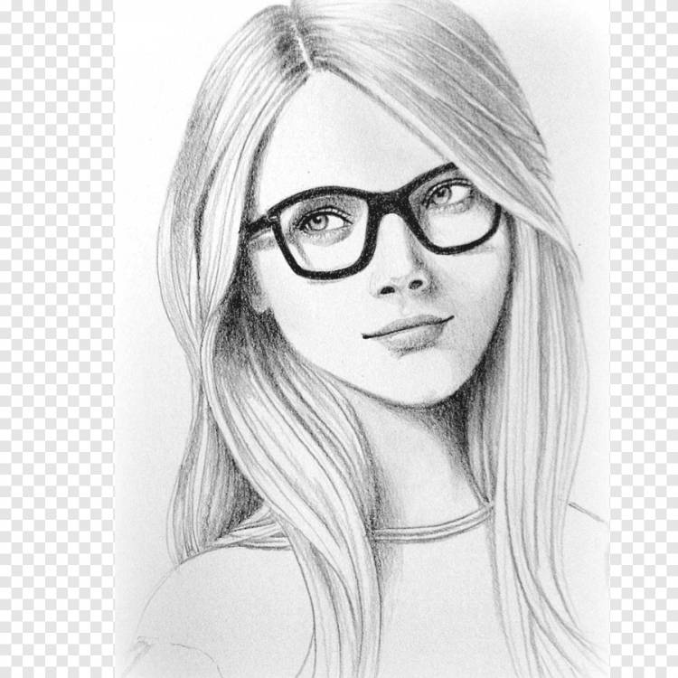 Рисование Арт Портрет Очки Эскиз, рисунок девушка, лицо, карандаш png