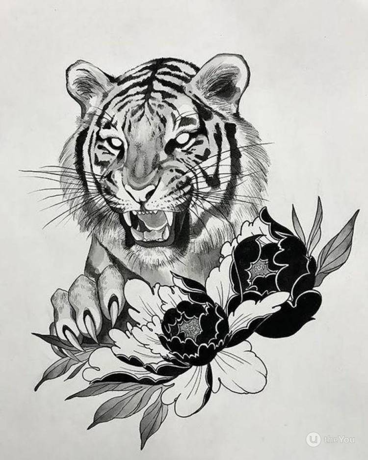 Эскиз тату с изображением Тигр в стиле графика на сайте theYou